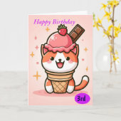 Carte Joyeux Chat d'Anniversaire dans Cone crème glacée (Fleur jaune)