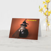 Carte Joyeux chat d'Halloween (Fleur jaune)