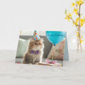 Carte Joyeux Chat Kitty Anniversaire (Fleur jaune)