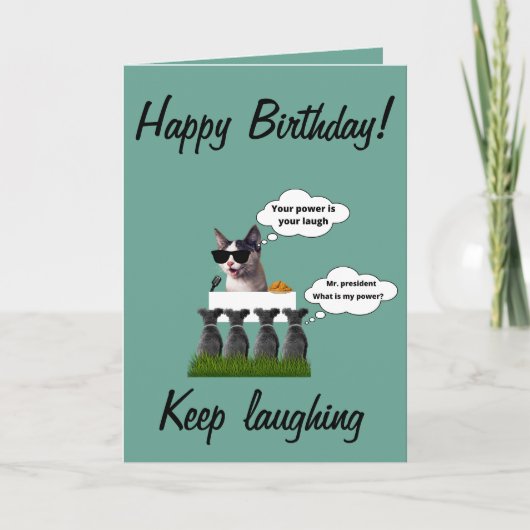 Carte Joyeux chat riant anniversaire (Devant)