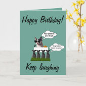 Carte Joyeux chat riant anniversaire (Fleur jaune)