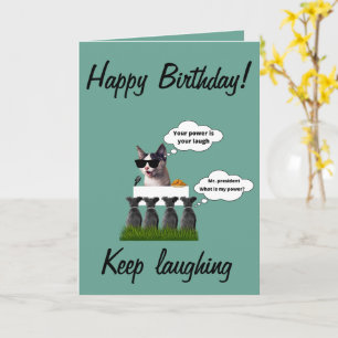 Carte Joyeux chat riant anniversaire