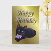 Carte Joyeux chaton noir d'anniversaire (Fleur jaune)