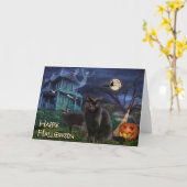 Carte Joyeux chats d'Halloween (Fleur jaune)
