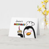 Carte Joyeux chef de pingouin de cupcake d'anniversaire (Fleur jaune)