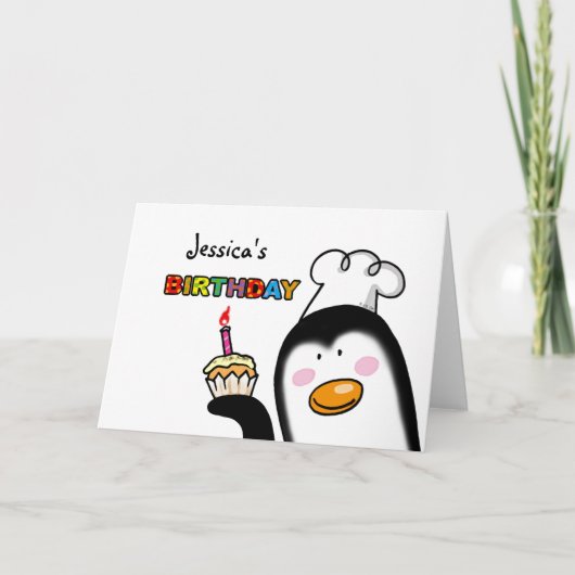 Carte Joyeux chef de pingouin de cupcake d'anniversaire (Devant)