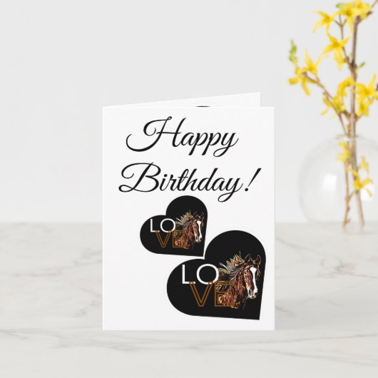 Carte joyeux cheval d'anniversaire (Fleur jaune)