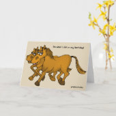 Carte Joyeux Cheval de Cartoon d'Anniversaire. (Fleur jaune)
