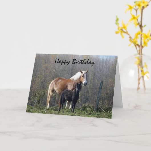 Carte Joyeux Chevaux d'anniversaire (Fleur jaune)