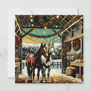 Carte Joyeux Chevaux de Cartoon de Noël Personnalisé