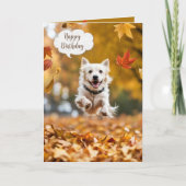 Carte Joyeux Chien D'Anniversaire En Feuilles Automnes (Devant)