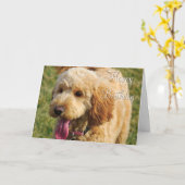 Carte Joyeux chien doré d'anniversaire (Fleur jaune)