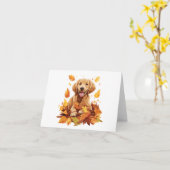 Carte Joyeux chien en automne et en automne quitte BLANK (Fleur jaune)