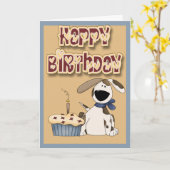 Carte Joyeux Chien Et Gâteau D'Anniversaire (Fleur jaune)