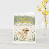 Carte Joyeux chien joyeux anniversaire (Fleur jaune)