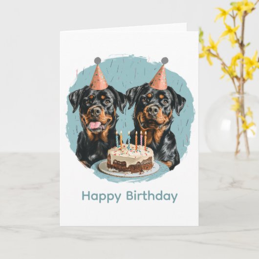 Carte Joyeux chien Rottweiler d'anniversaire (Fleur jaune)
