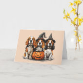Carte Joyeux Chiens Beagles d'Halloween Jack-o'-lantern (Fleur jaune)