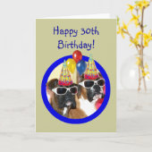 Carte Joyeux Chiens de boxer à 30 ans (Fleur jaune)