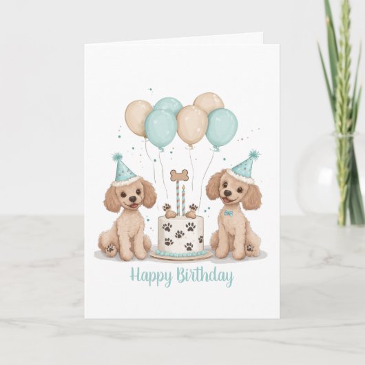 Carte Joyeux Chiens de caniche normaux d'anniversaire (Devant)