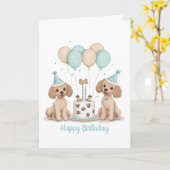 Carte Joyeux Chiens de caniche normaux d'anniversaire (Fleur jaune)