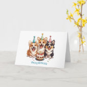 Carte Joyeux Chiens de Corgi d'anniversaire (Fleur jaune)