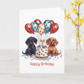 Carte Joyeux Chiens de Dachshund Anniversaire (Fleur jaune)