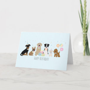 Carte Joyeux Chiens de fête d'anniversaire bleu