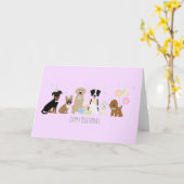 Carte Joyeux Chiens de fête d'anniversaire pourpre (Fleur jaune)