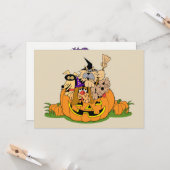 Carte Joyeux Chiens D'Halloween En Citrouille (Devant/Arrière en situation)