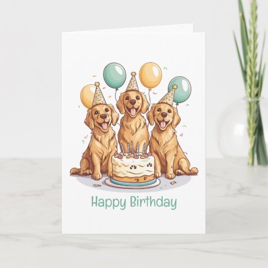 Carte Joyeux Chiens d'or d'excursion d'anniversaire (Devant)