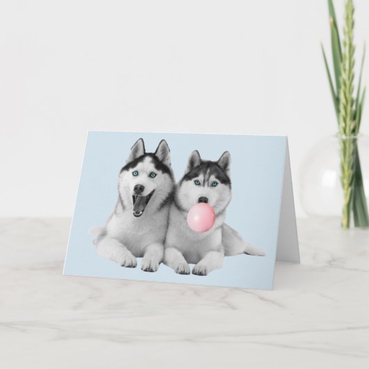 Carte Joyeux Chiens Husky Sibériens Mignons Balle de Che (Devant)