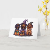 Carte Joyeux Chiens sorciers Halloween Dachshund (Fleur jaune)