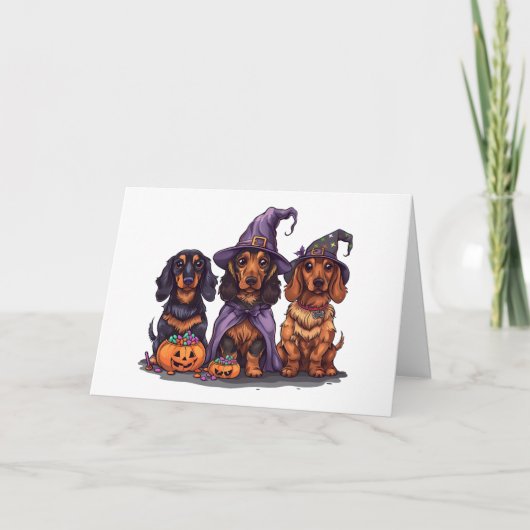 Carte Joyeux Chiens sorciers Halloween Dachshund (Devant)