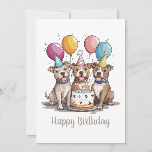 Carte Joyeux Chiens taureaux Pit Anniversaire (Devant)
