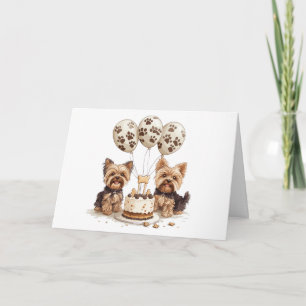 Carte Joyeux Chiens Yorkie d'anniversaire
