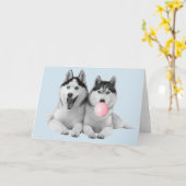 Carte Joyeux Chiots Sibériens Mastic Bulles Cuteness (Fleur jaune)