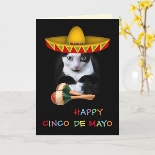 Carte Joyeux Cinco De Mayo Cat (Fleur jaune)