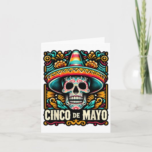 Carte Joyeux Cinco De Mayo Skeleton Skull Sombrero Mexic (Devant)