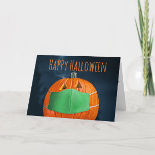 Carte Joyeux Citrouille d'Halloween en Coronavirus Masqu