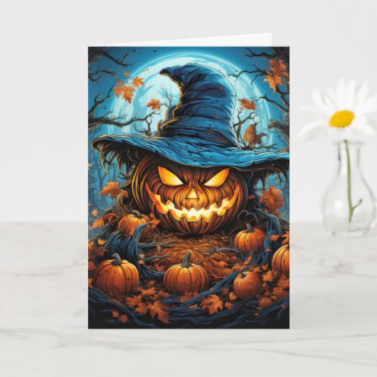 Carte Joyeux Citrouille d'horreur d'Halloween (Petite plante)