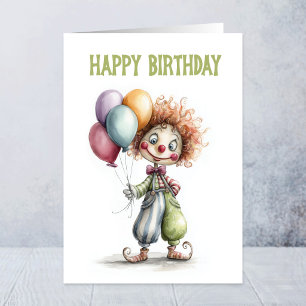 Carte Joyeux Clown Tenant des Ballons Anniversaire