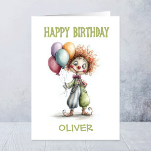 Carte Joyeux Clown Tenant des Ballons Anniversaire