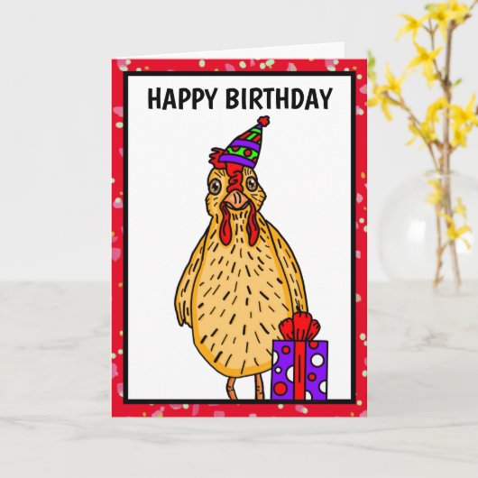 Carte Joyeux Clucs Anniversaire Poulet (Fleur jaune)