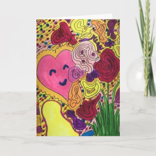 Carte Joyeux Coeur et fleurs (Devant)