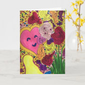Carte Joyeux Coeur et fleurs (Fleur jaune)
