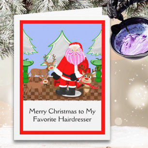 Carte Joyeux coiffeur de Noël Père Noël au salon de coif