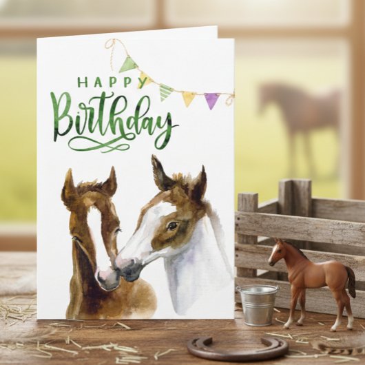 Carte Joyeux Colt d'aquarelle d'anniversaire