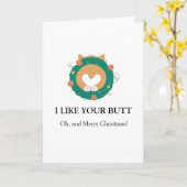 Carte Joyeux corgi de Noël drôle j'aime votre cul (Fleur jaune)