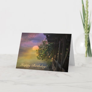 Carte Joyeux coucher de soleil tropical d'anniversaire