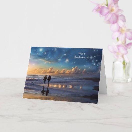 Carte Joyeux couple d'anniversaire sur la plage (Orchidée)